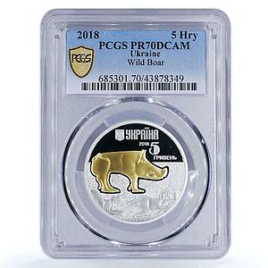 Ukraine 5 hryvnas Fauna in Cultural Monuments Wild Boar PR70 PCGS silver 2018