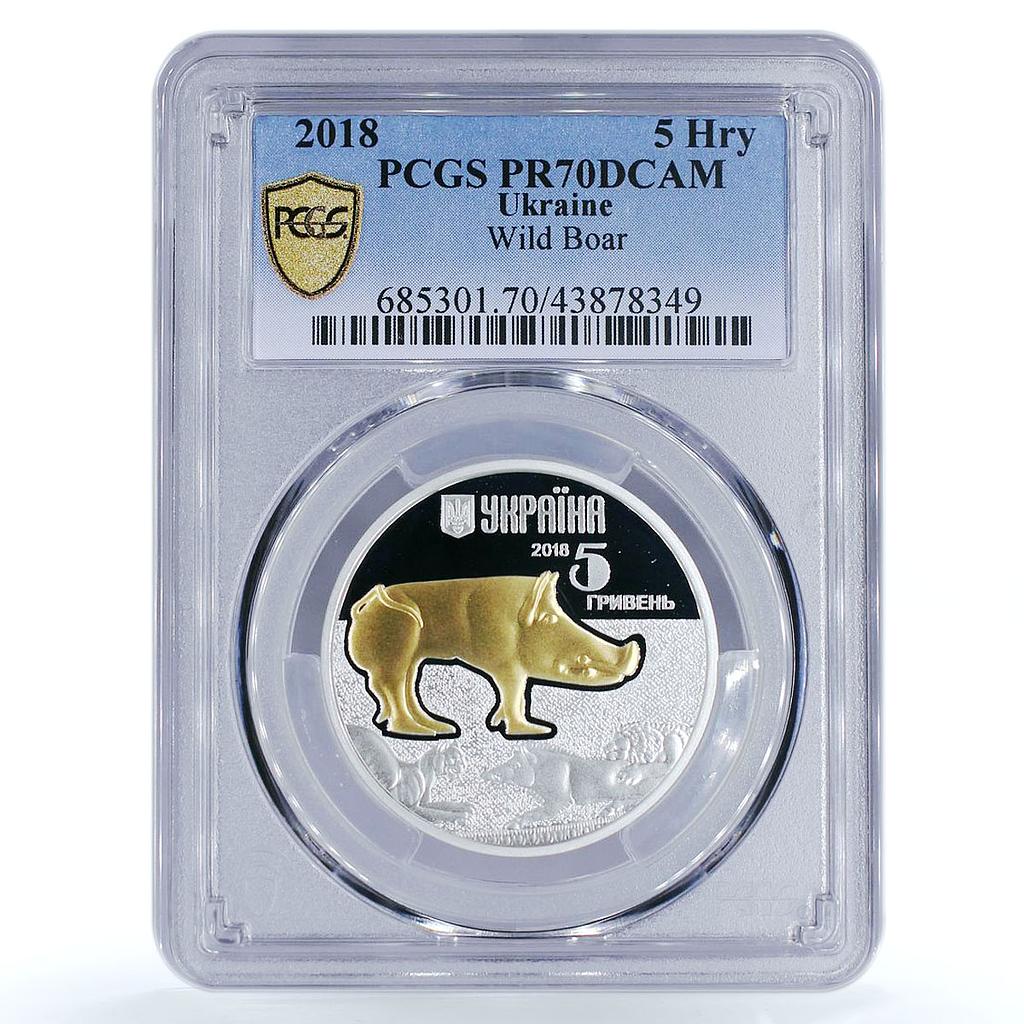 Ukraine 5 hryvnas Fauna in Cultural Monuments Wild Boar PR70 PCGS silver 2018