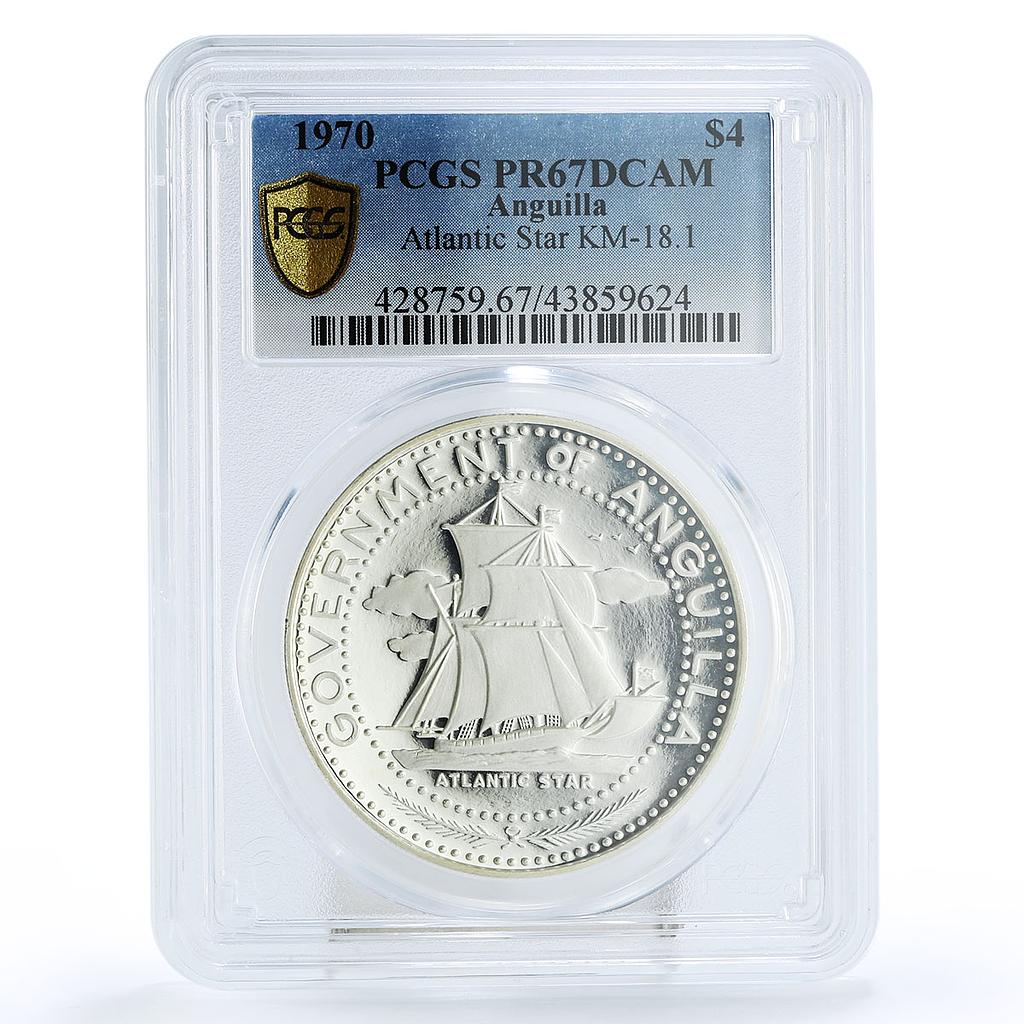 Anguilla 4 dollars Ship Atlantic Star PR67 PCGS silver coin 1970