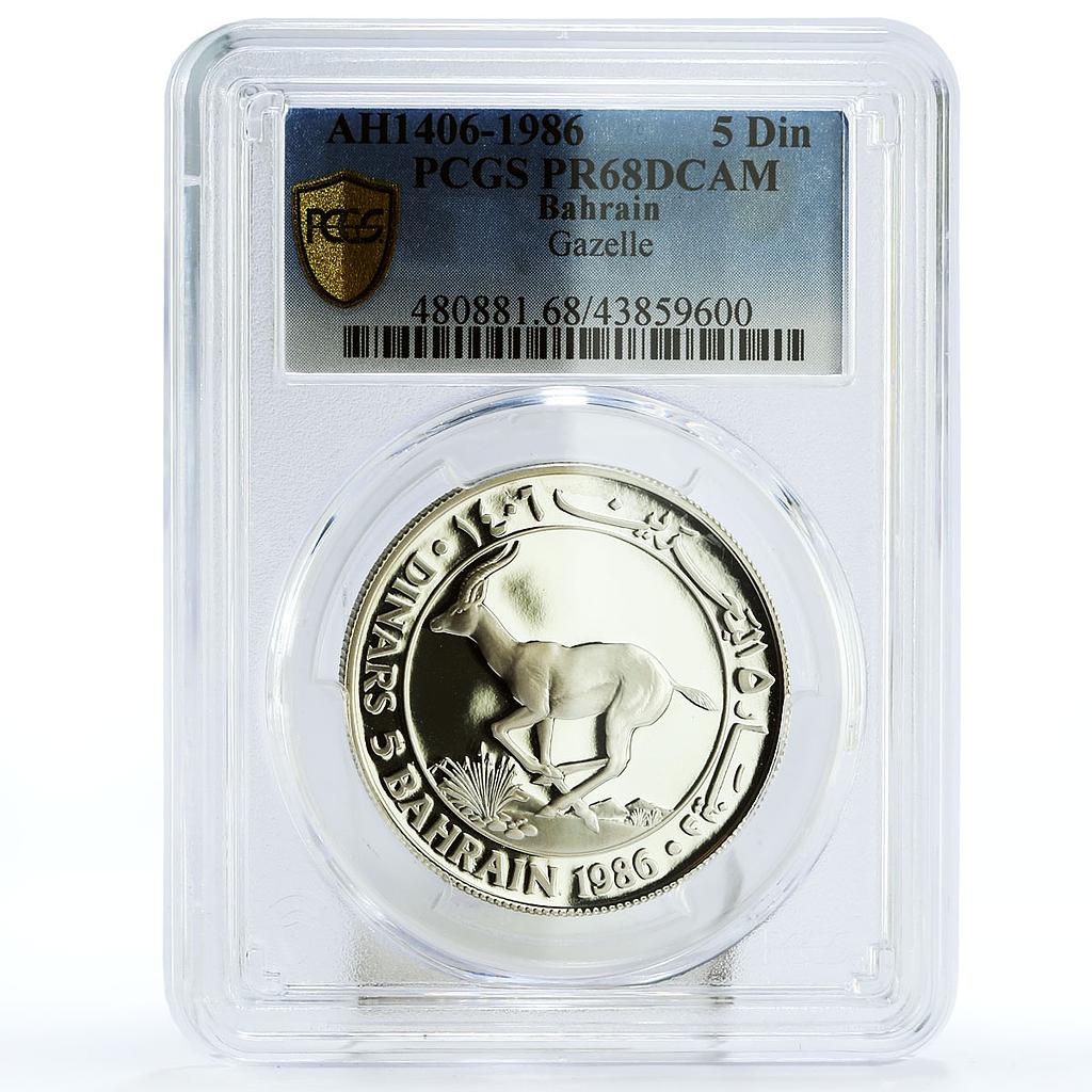 Bahrain 5 dinars World Wildlife Fund series Gazelle PR68 PCGS silver coin 1986