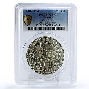 Belarus 20 rubles Zodiac Signs series Capricorn MS70 PCGS silver coin 2009