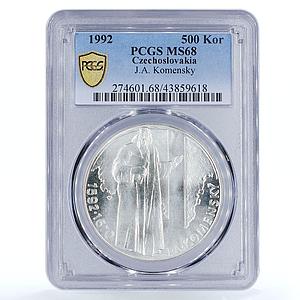 Czechoslovakia 500 korun Birthday J.A. Comenius (Komensky) MS68 PCGS silver 1992