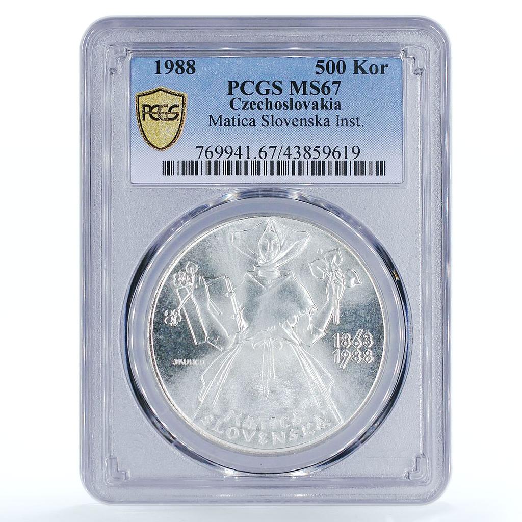 Czechoslovakia 500 korun Birthday of Matica Slovenska MS67 PCGS silver coin 1988