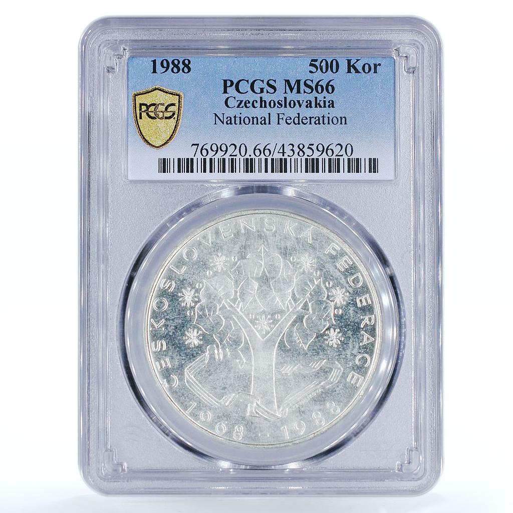 Czechoslovakia 500 korun National Federation Oak Tree MS66 PCGS silver coin 1988