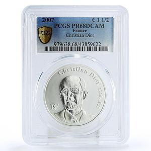 France 1/2 euro 50 Anniversary Death Christian Dior PR68 PCGS silver coin 2007