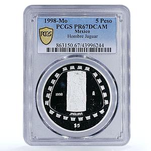 Mexico 5 pesos Precolombina Animal Jaguar Sculpture PR67 PCGS silver coin 1998