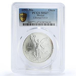 Mexico 1 onza Libertad Angel of Independence MS67 PCGS silver coin 1992