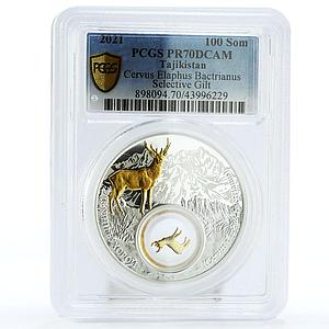 Tajikistan 100 somoni Cervus Elaphus Bactrianus PR70 PCGS silver coin 2021