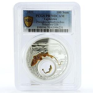 Tajikistan 100 somoni Pseudoscaphirhynchus Selective PR70 PCGS silver coin 2021