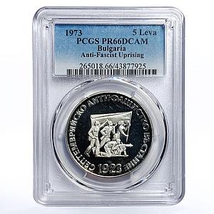 Bulgaria 5 leva 50 Years of the Anti-Fascist Uprising PR66 PCGS silver coin 1973