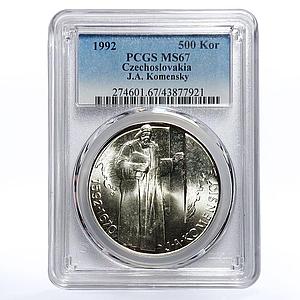 Czechoslovakia 500 korun Birthday J.A. Comenius Komensky MS67 PCGS silver 1992