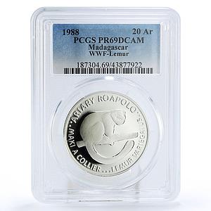 Madagascar 20 ariary World Wildlife Fund Lemur PR69 PCGS silver coin 1988