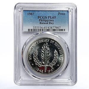 Philippines 1 peso 25th Anniversary of Bataan Day PL65 PCGS silver coin 1967