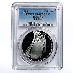 Bulgaria 100 leva Winter Olympic Games Bobsleigh PR68 PCGS silver coin 1993