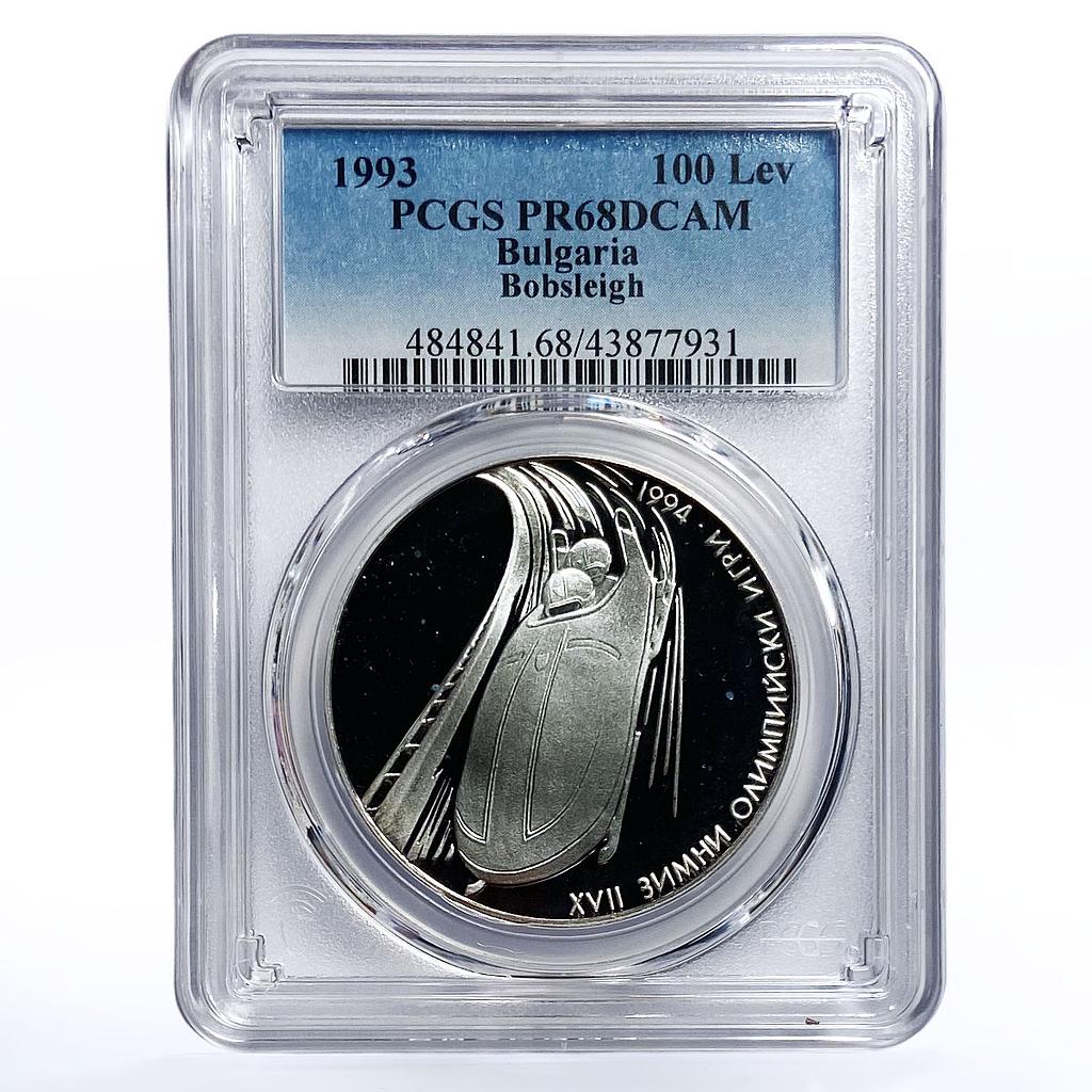 Bulgaria 100 leva Winter Olympic Games Bobsleigh PR68 PCGS silver coin 1993