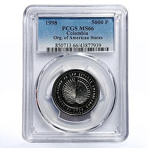 Colombia 5000 pesos Organization of American States MS66 PCGS nickel coin 1998