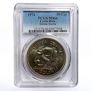 Costa Rica 50 colones Conservation Green Turtle MS66 PCGS silver coin 1974