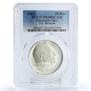 Czechoslovakia 25 korun 100 Anniversary Death Purkyne PR68 PCGS silver coin 1969