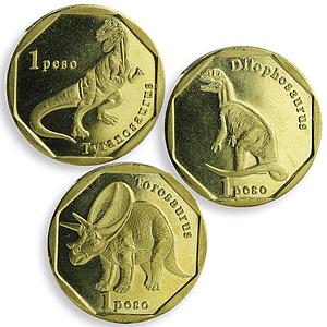 Sint Maarten Island set of 3 coins Tyrannosaurus Torosaurus Dilophosaurus 2018