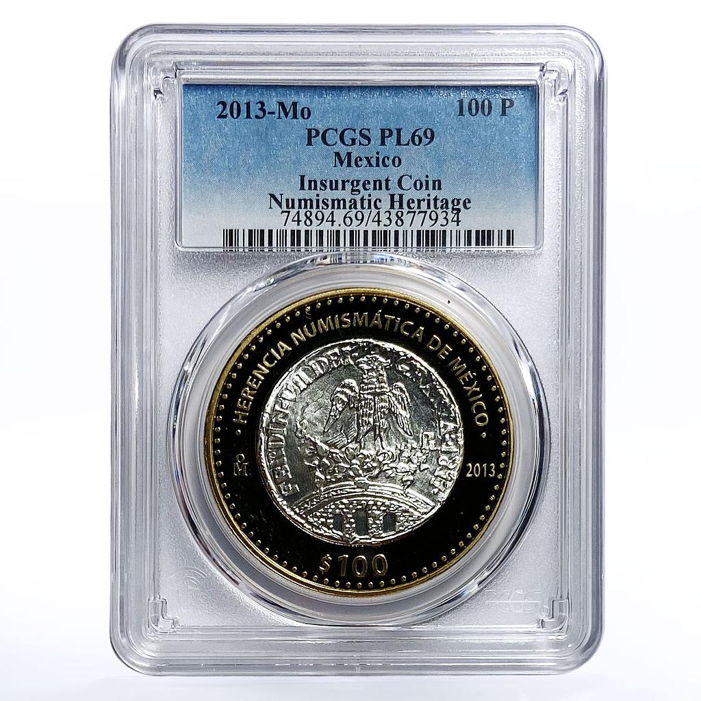 Mexico 100 pesos Numismatic Heritage Insurgent Coin PL69 PCGS bimetal coin 2013