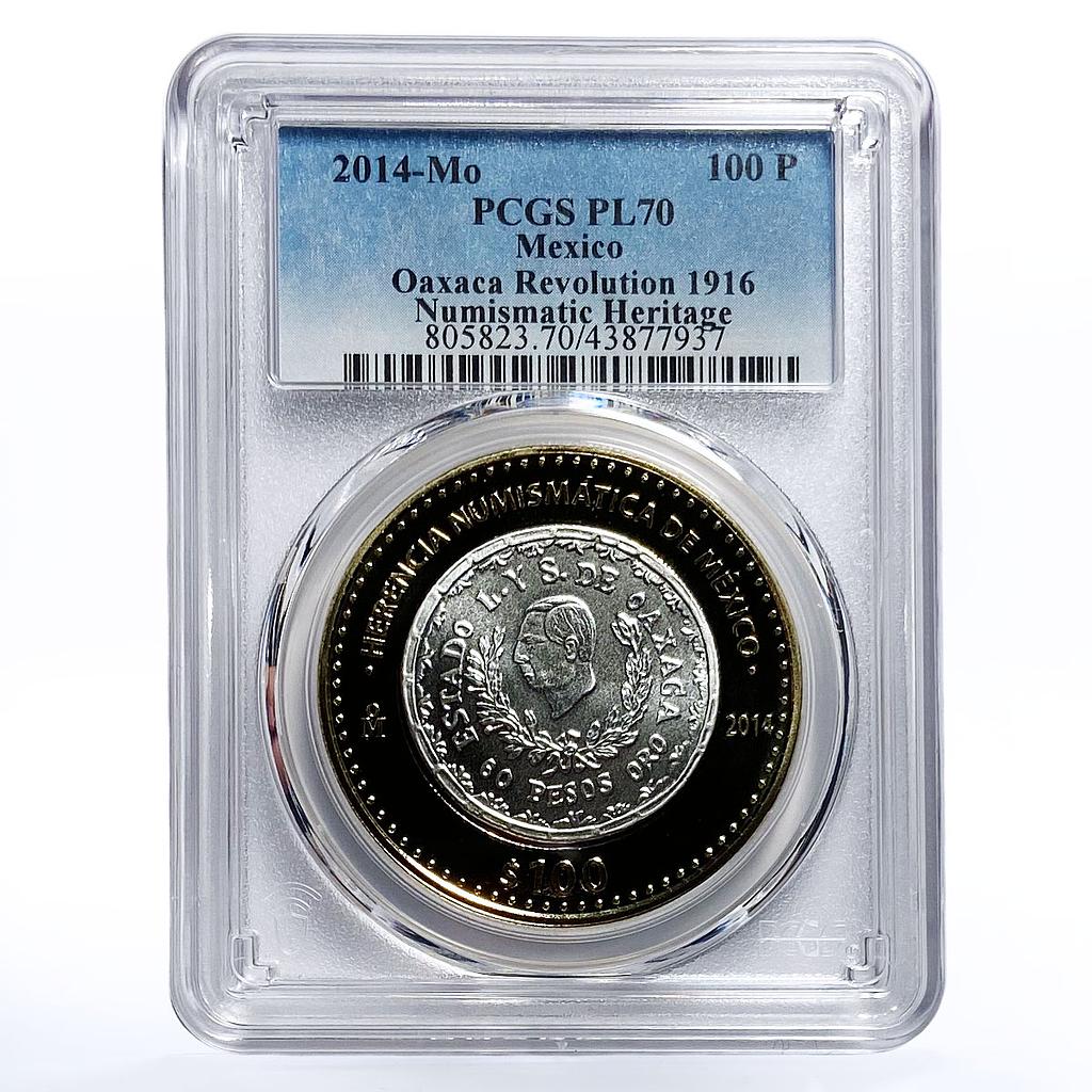 Mexico 100 pesos Oaxaca Revolution 1916  Heritage PL70 PCGS bimetal 2014