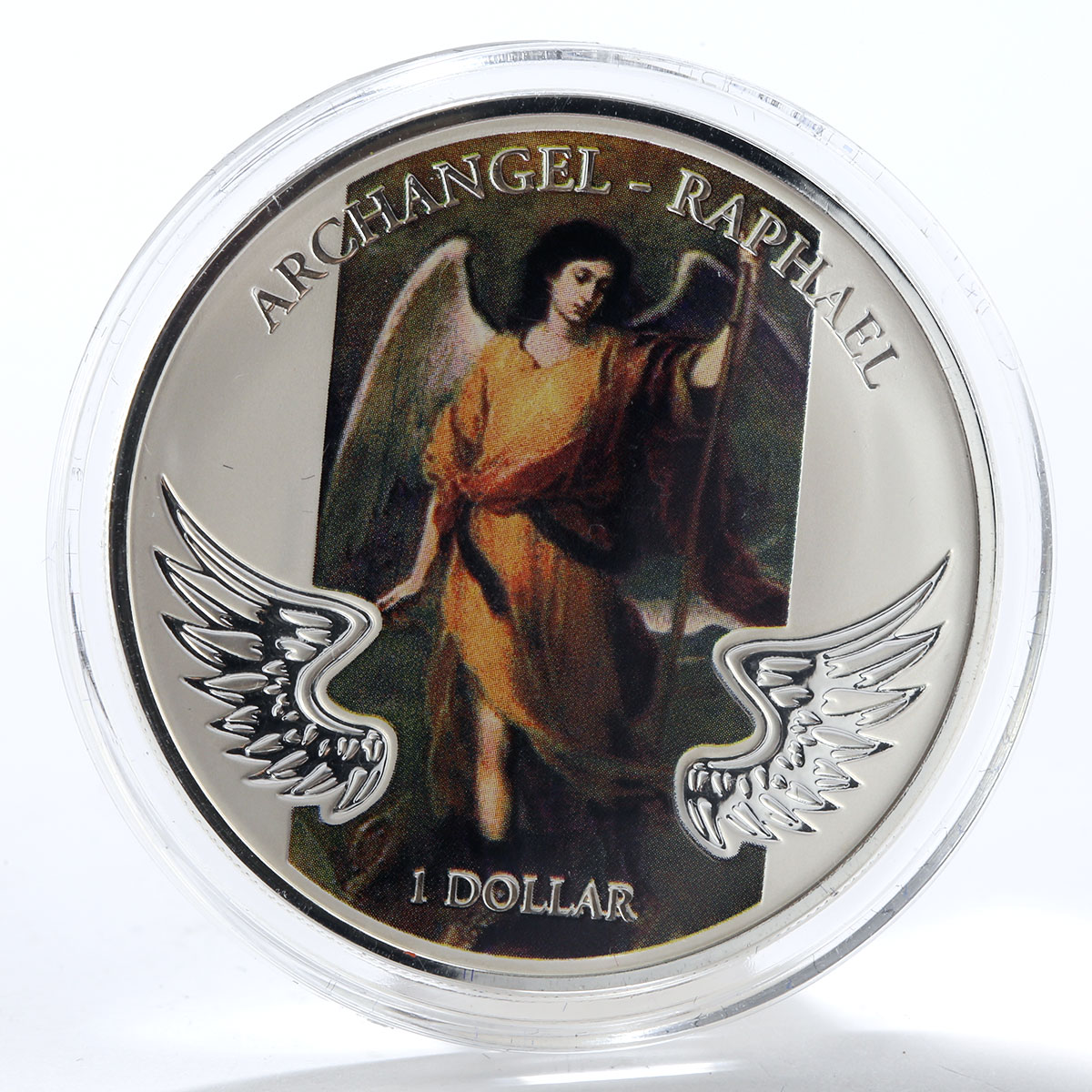 Solomon Islands 1 dollar Archangel Raphael color brass nickel coin 2011