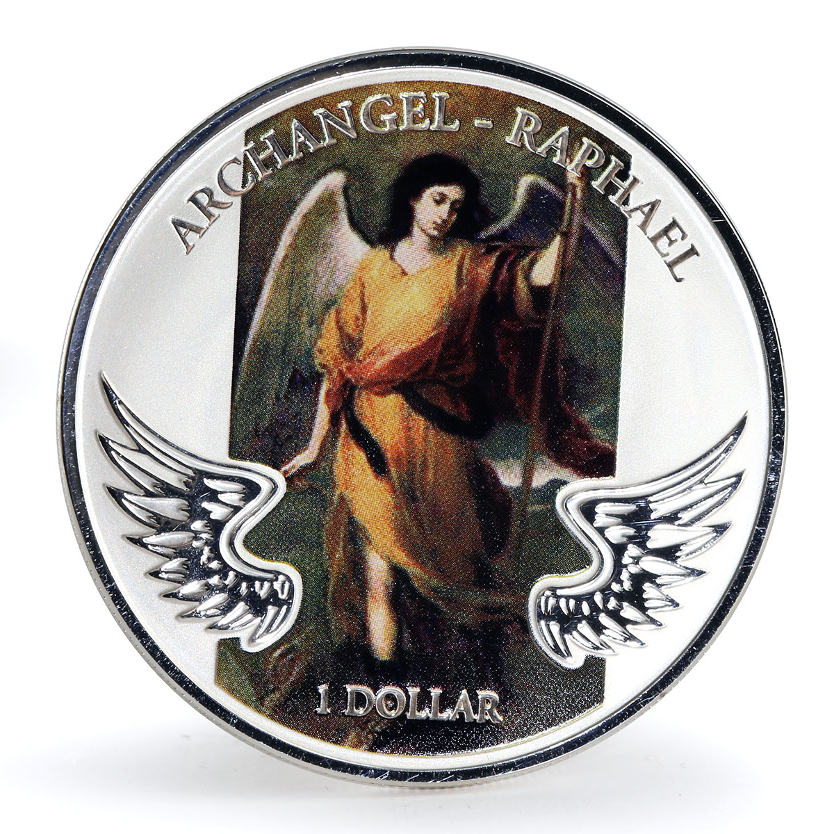 Solomon Islands 1 dollar Archangel Raphael color brass nickel coin 2011