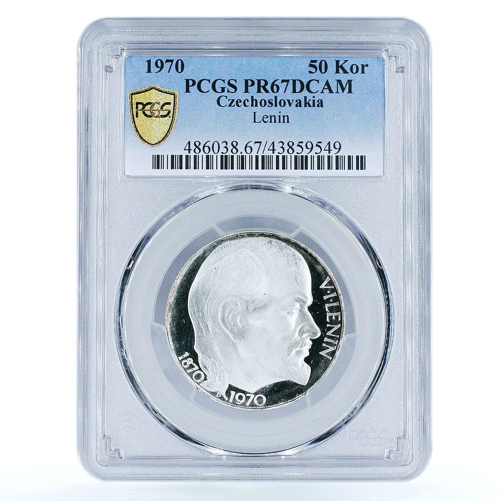 Czechoslovakia 50 korun Revolutionary Vladimir Lenin PR67 PCGS silver coin 1970