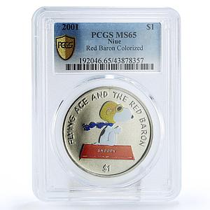 Niue 1 dollar Flying Ace Red Baron Cartoons MS65 PCGS CuNi coin 2001