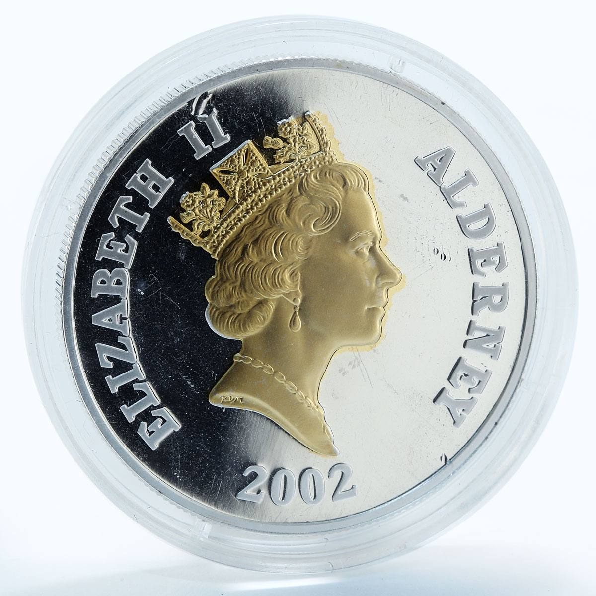 Alderney 5 pounds Golden Jubilee gilded silver proof coin 2002