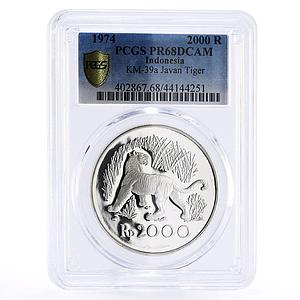 Indonesia 2000 rupiah Javan Tiger PR68 PCGS proof silver coin 1974