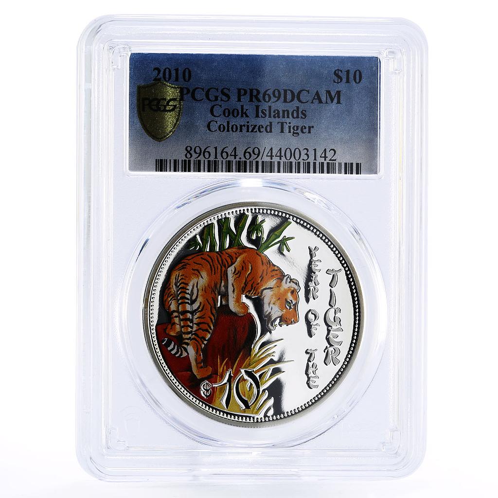Cook Islands 10 dollars Lunar Calendar Year of the Tiger PR69 PCGS Ag coin 2010
