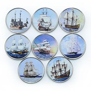 Somalia set of 7 coins Ships Sailboats colorized souvenir set 2014