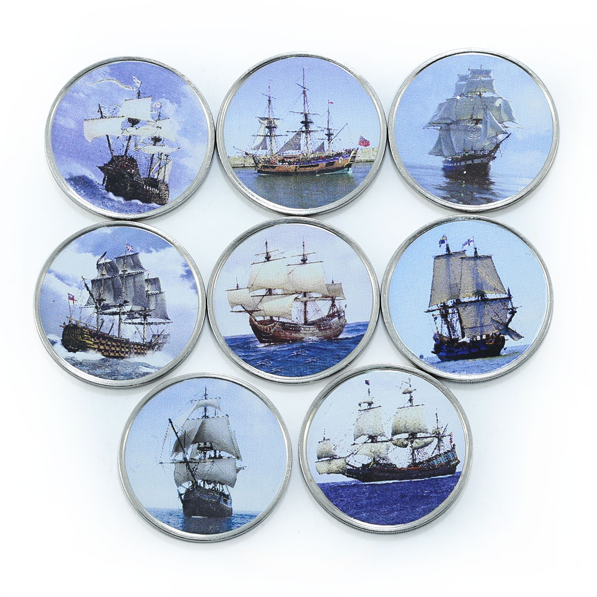 Somalia set of 16 coins Ships Sailboats colorized souvenir set 2014