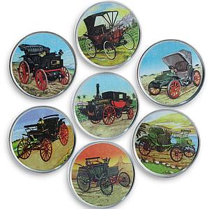 Somalia set of 7 coins Old Cars Vintage Car colorized souvenir set 2016