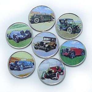 Somalia set of 7 coins Old Cars Vintage Car colorized souvenir set 2017