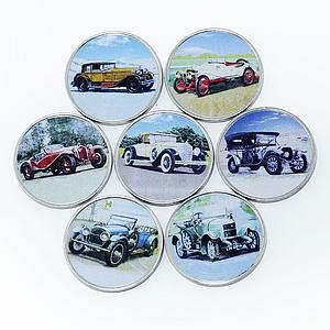 Somalia set of 7 coins Old Cars Vintage Car colorized souvenir set 2018