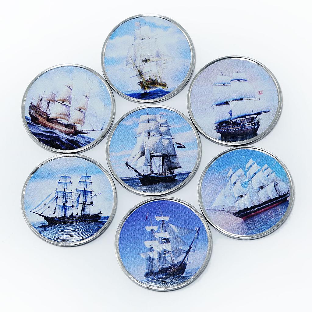 Somalia set of 7 coins Ships Sailboats colorized souvenir set 2018