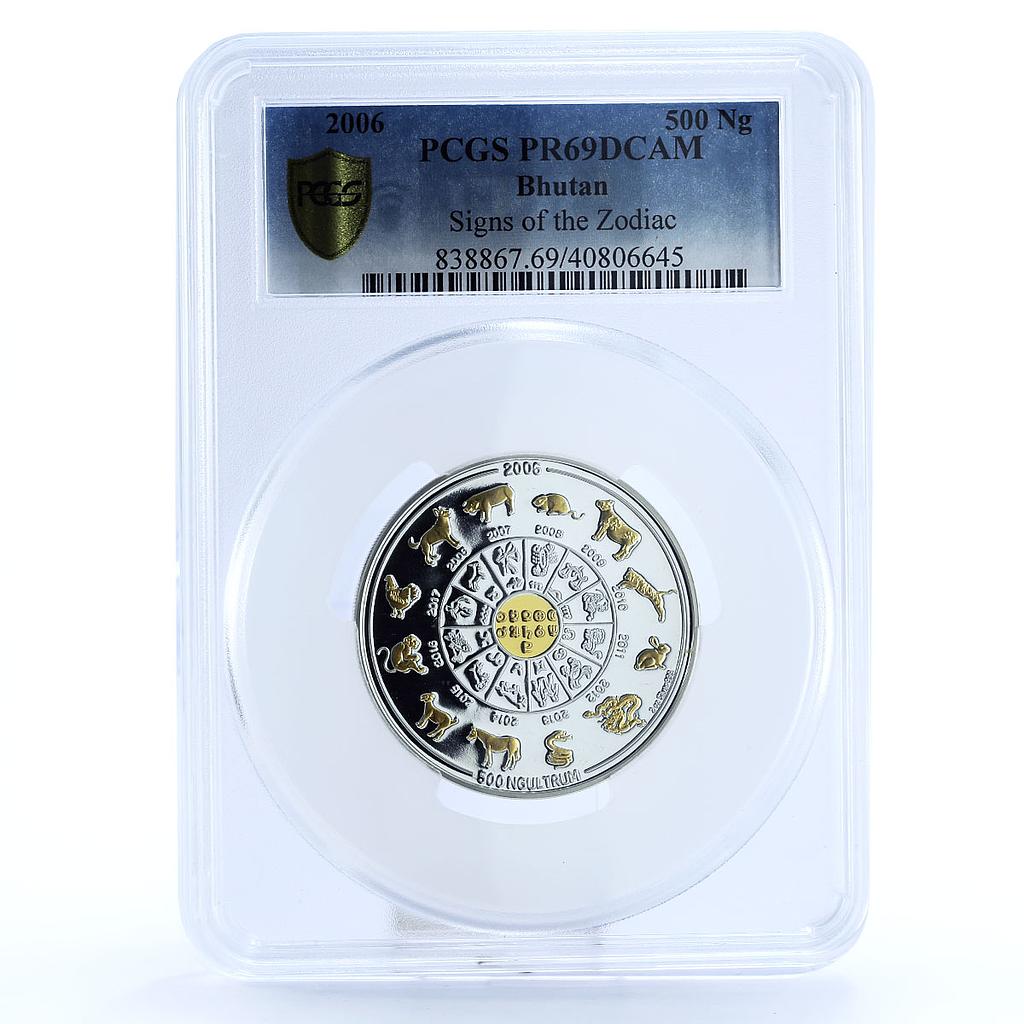 Bhutan 500 ngultrums Sings of the Zodiac PR69 PCGS gilded silver coin 2006