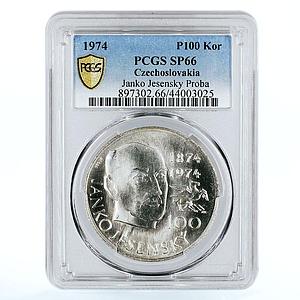Czechoslovakia 100 korun Janko Jesensky Poet Proba SP66 PCGS silver coin 1974