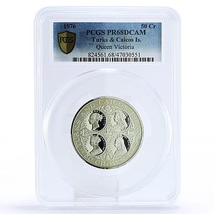 Turks and Caicos Islands 50 crowns Queen Victoria PR68 PCGS silver coin 1976