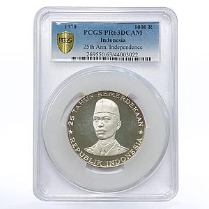 Indonesia 1000 rupiah General Sudirman PR63 PCGS proof silver coin 1970