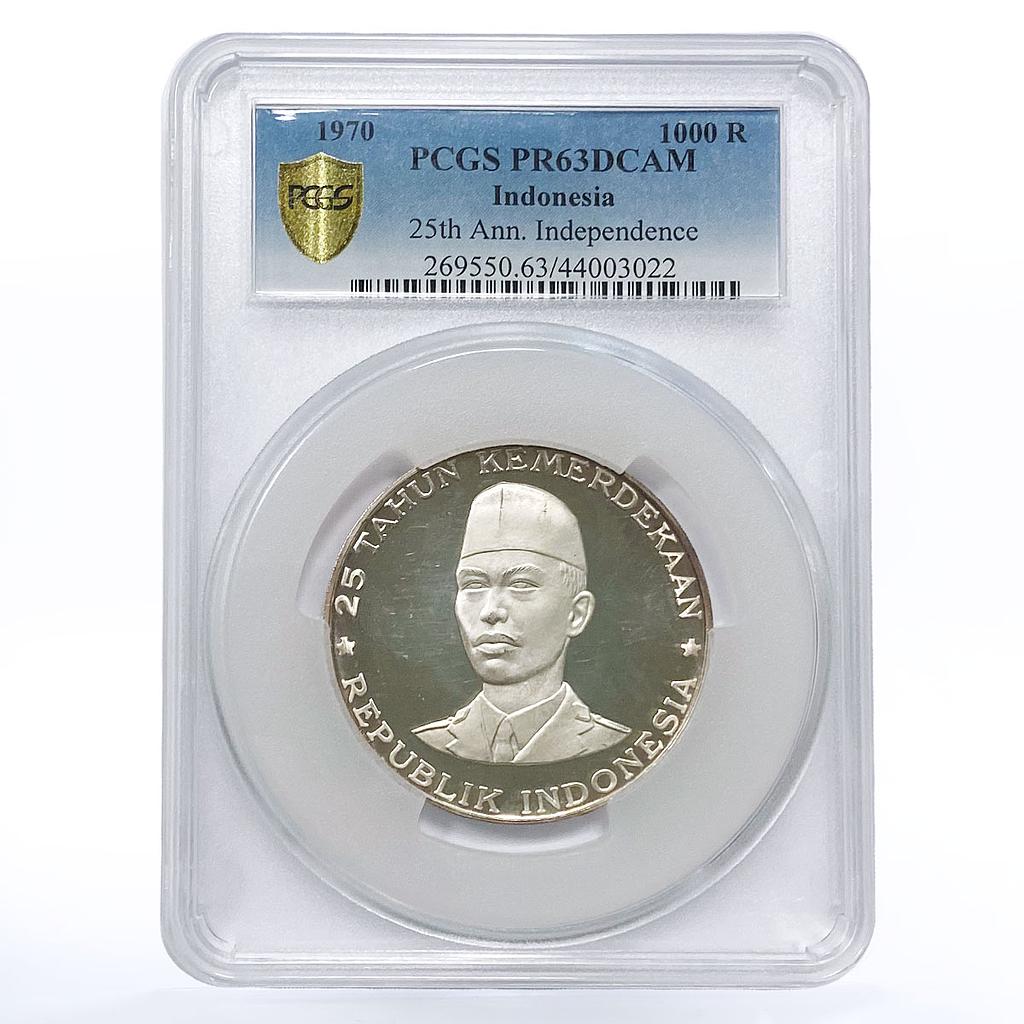 Indonesia 1000 rupiah General Sudirman PR63 PCGS proof silver coin 1970