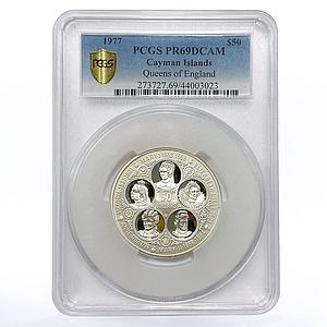Cayman Islands 50 dollars Sovereign Queens of England PR69 PCGS silver coin 1977