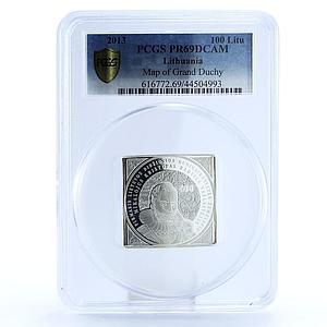 Lithuania 100 litu 1st Map of Grand Duchy PR69 PCGS silver coin 2013