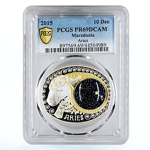 Macedonia 10 denari Zodiac Aries 3D printing PR69 PCGS gilded silver coin 2015