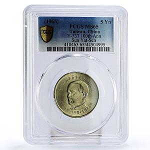 Taiwan 5 dollars Revolutionary Sun Yat Sen Y-537 MS65 PCGS CuNi coin 1965