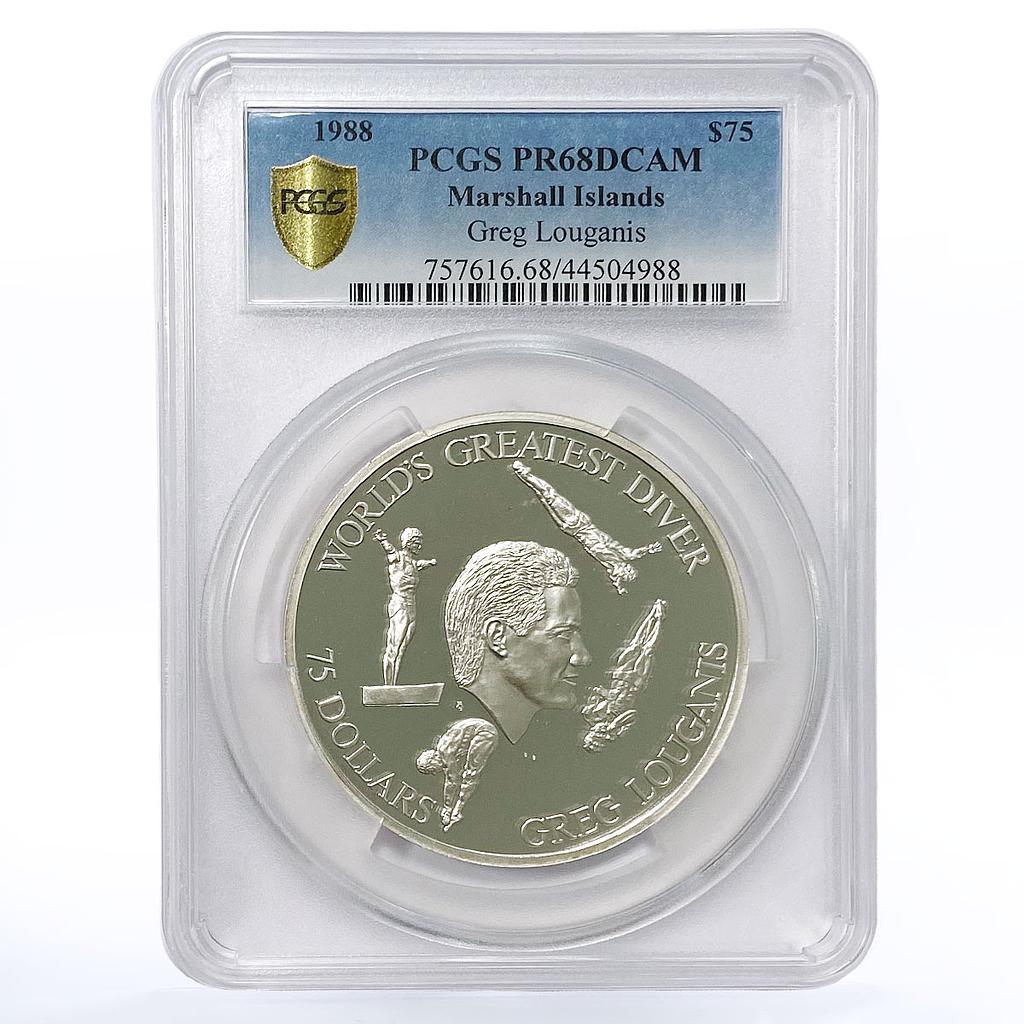 Marshall Islands 75 dollars Greg Louganis Greatest Diver PR68 PCGS silver 1988