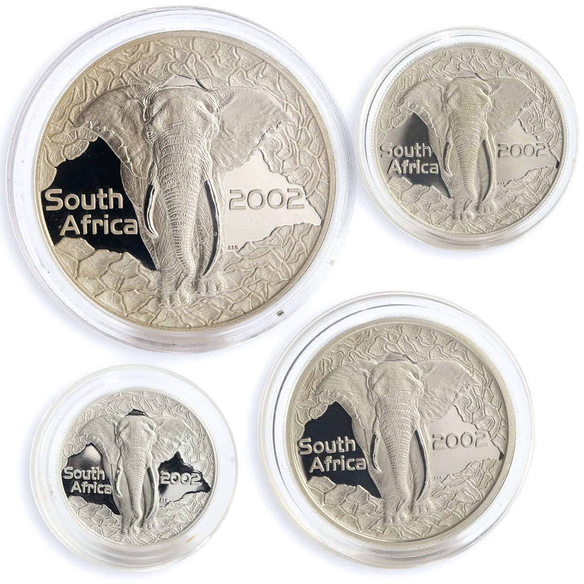 South Africa set of 4 coins 50,20,10,5 Cents Wildlife Elephant silver proof 2002