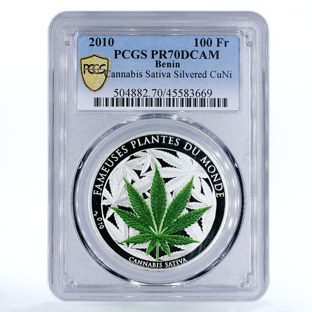 Benin 100 francs Famous World Plants Cannabis Sativa PR70 PCGS CuNi coin 2010